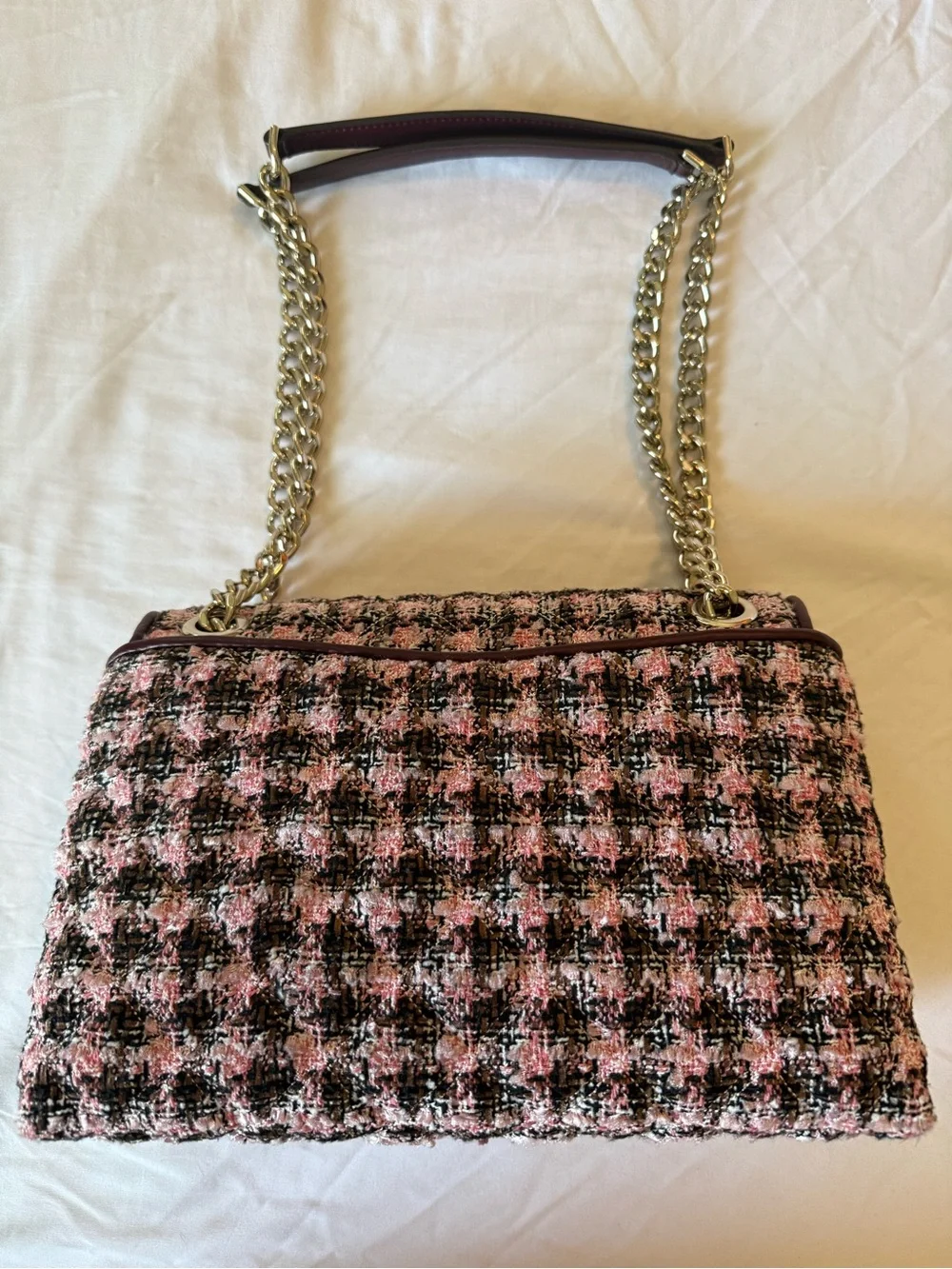 kate spade Pink and Black Tweed Chain Shoulder Bag with Silver Hardware